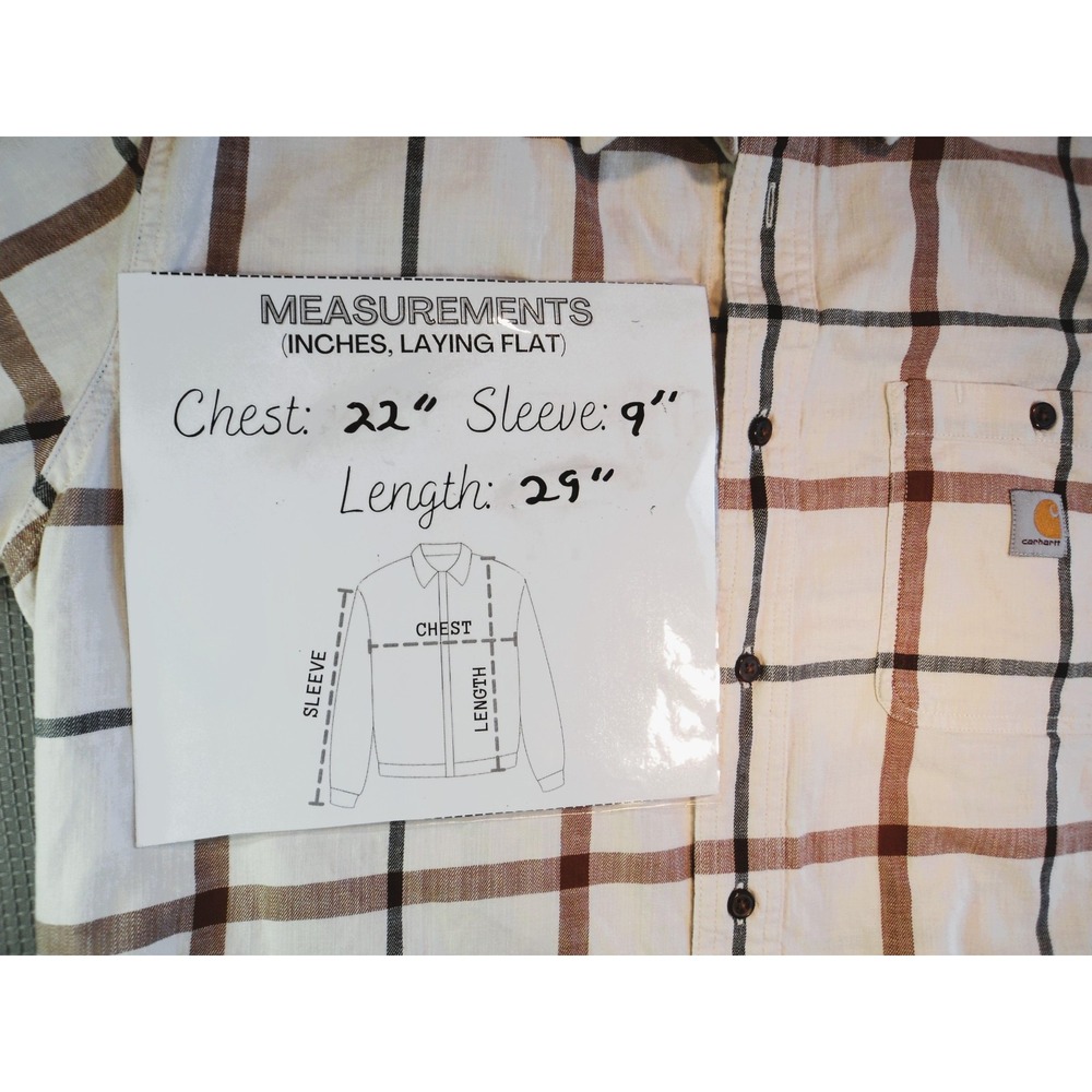 Carhartt Tan Plaid Short Sleeved Shirt Rugged Flex Relaxed Fit XL Pre-Owned - Picture 2 of 7
